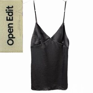 Open Edit Satin Camisole Black XS NWT Silky Sleeveless Minimalist Chic Top